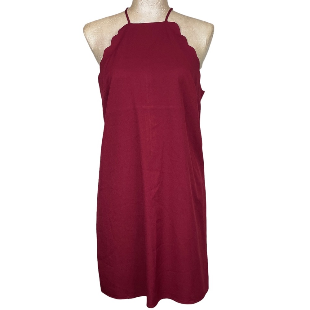 Lulu's Endlessly Endearing Wine Red Dress Women's Size Small Cocktail Scalloped